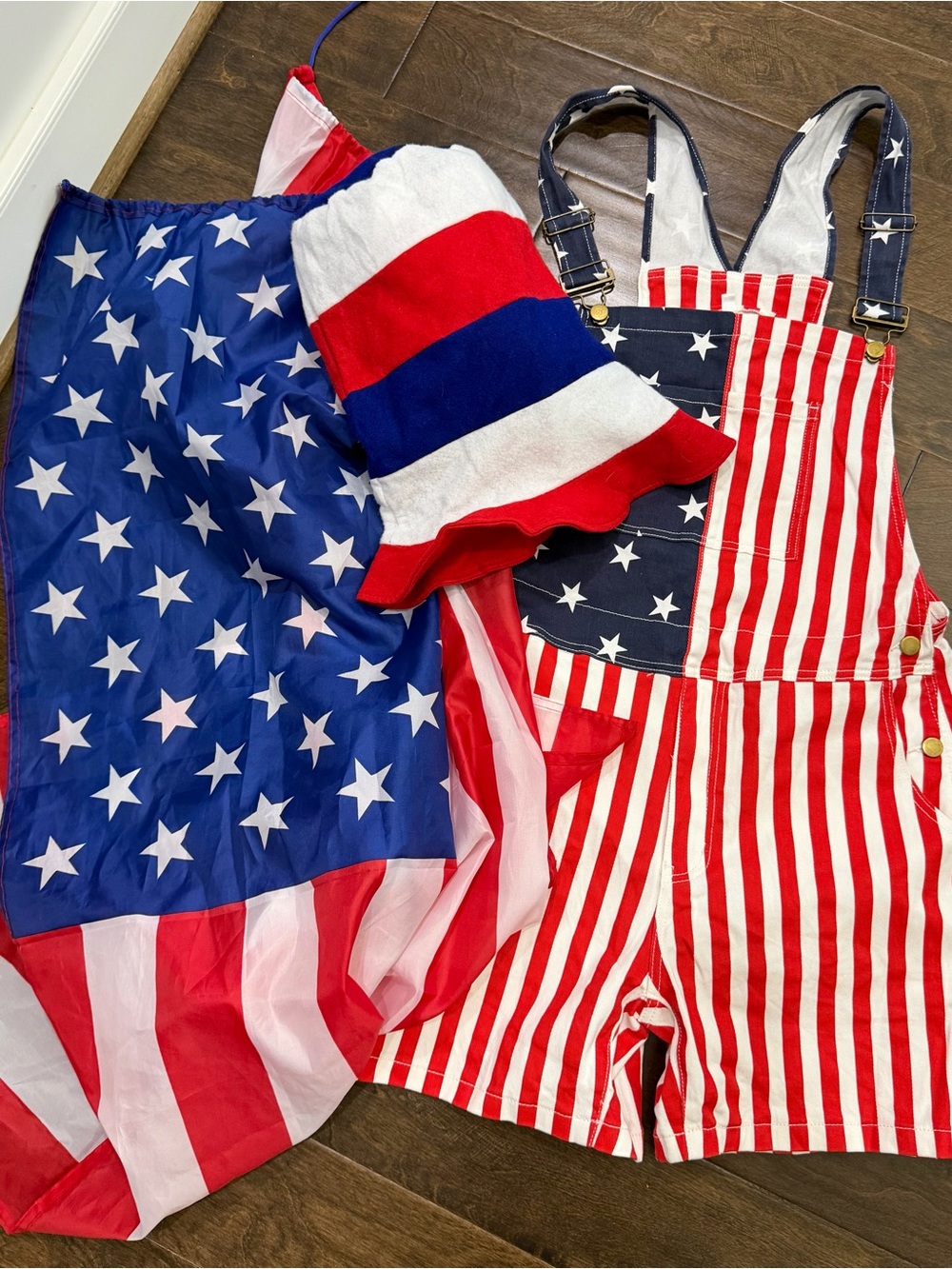 Halloween Costume Patriotic Red & Blue American Flag Hybrid Shorts Overalls